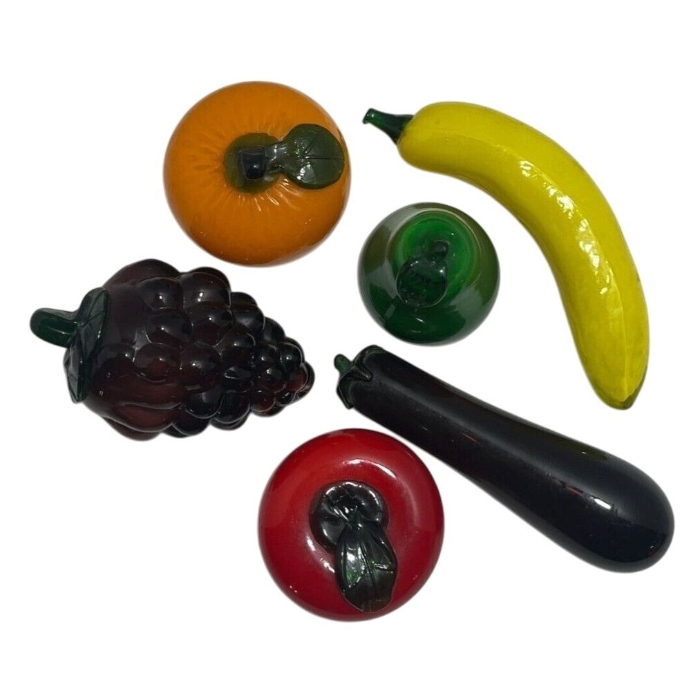 VTG Set Of 6 Art Glass Fruit & Vegetables Handblown‎ Decorative Murano Style